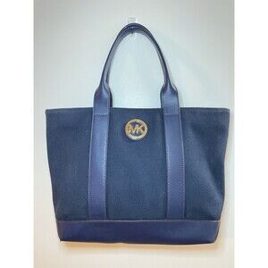 Michael Kors Navy Fulton Textured Canvas and Leather Trim Medium Tote
